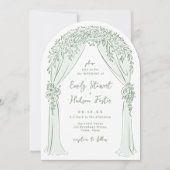 Sage Hand Drawn Floral Arch Whimsical Wedding 招待状 (正面)