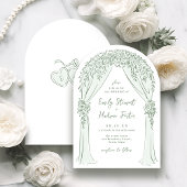 Sage Hand Drawn Floral Arch Whimsical Wedding 招待状
