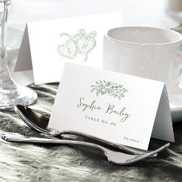 Sage Hand Drawn Floral Foldable Place Card テーブルナンバー