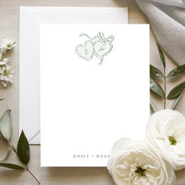 Sage Hand Drawn Hearts Monogram Personalized ノートカード