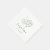 Sage Hand Drawn Hearts Monogram Whimsical Wedding スタンダードカクテルナプキン (角)