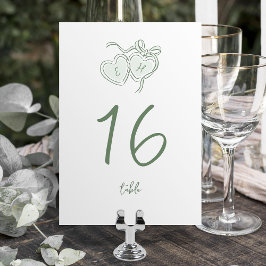 Sage Hand Drawn Hearts Monogram Whimsical Wedding テーブルナンバー