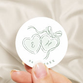 Sage Hand Drawn Hearts Monogram Whimsical Wedding ラウンドシール