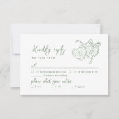Sage Hand Drawn Hearts Monogram Whimsical Wedding 出欠カード (正面)