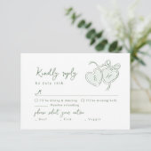 Sage Hand Drawn Hearts Monogram Whimsical Wedding 出欠カード (スタンド正面)