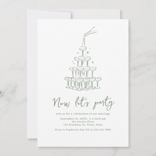 Sage Hand Drawn Just Married Car Whimsical  招待状 (裏面)