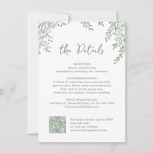 Sage Hand Drawn Monogram Whimsical Wedding Details ノートカード (正面)