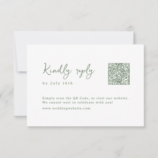 Sage Hand Drawn Monogram Whimsical Wedding QR code 出欠カード (正面)