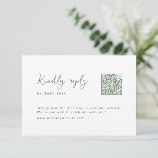 Sage Hand Drawn Monogram Whimsical Wedding QR code 出欠カード (スタンド正面)