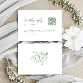 Sage Hand Drawn Monogram Whimsical Wedding QR code 出欠カード