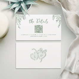 Sage Hand Drawn Whimsical Wedding QR code Details プレイスカード