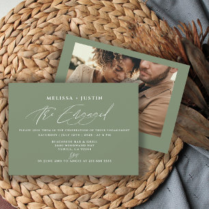 Sage Hand Lettered Photo結婚's婚約 招待状
