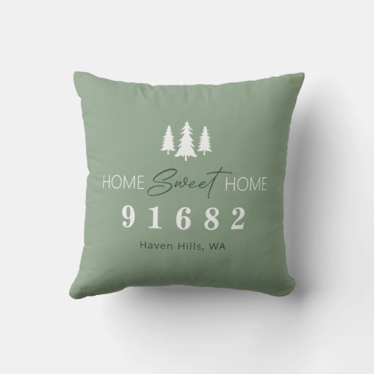 Sage Home Sweet Home Photo Zip Code クッション (裏面)