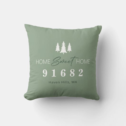 Sage Home Sweet Home Photo Zip Code クッション (正面)