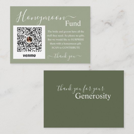 Sage Honeymoon Fund Registry Enclosure Card エンクロージャーカード (正面/裏面)