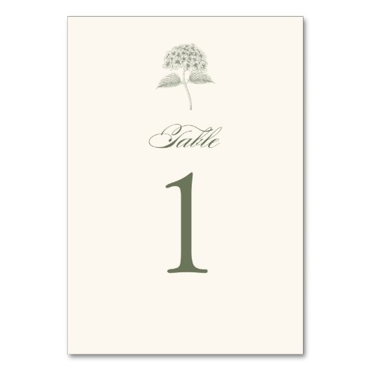 Sage Hydrangea Vintage Wedding テーブルナンバー (正面)