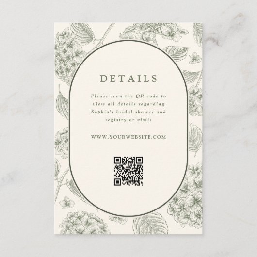 Sage Hydrangea Wedding Details QR Code  エンクロージャーカード (正面)