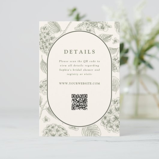 Sage Hydrangea Wedding Details QR Code  エンクロージャーカード (スタンド正面)