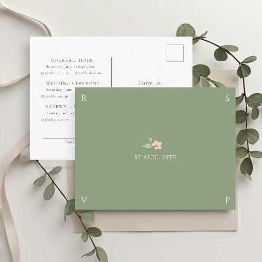 Sage & Ivory | おしゃれな結婚式のRSVP返信はがき ポストカード