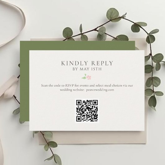 Sage & Ivory | Chic Floral QR RSVP Response Card
