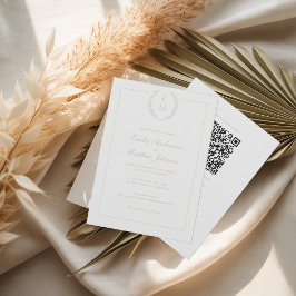 Sage Laurel Monogram Wedding Invitation QR Code  招待状