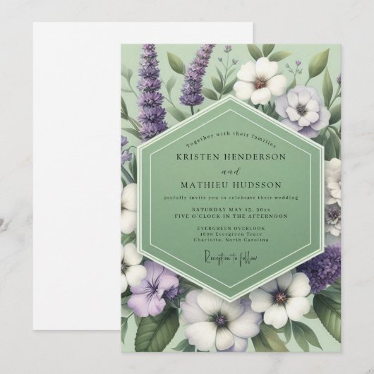 Sage Lavender Meadow Wedding 招待状 (正面/裏面)