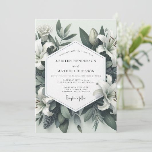 Sage Lily Botanical Romance Wedding 招待状 (スタンド正面)