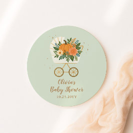 Sage Little Pumpkin Baby Shower Round Sticker Fall ラウンドシール