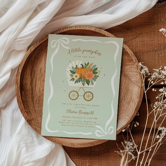 Sage Little Pumpkin Baby Sprinkle 招待状