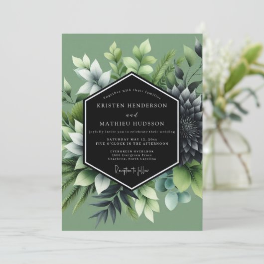 Sage Lush Succulent Wedding 招待状 (スタンド正面)