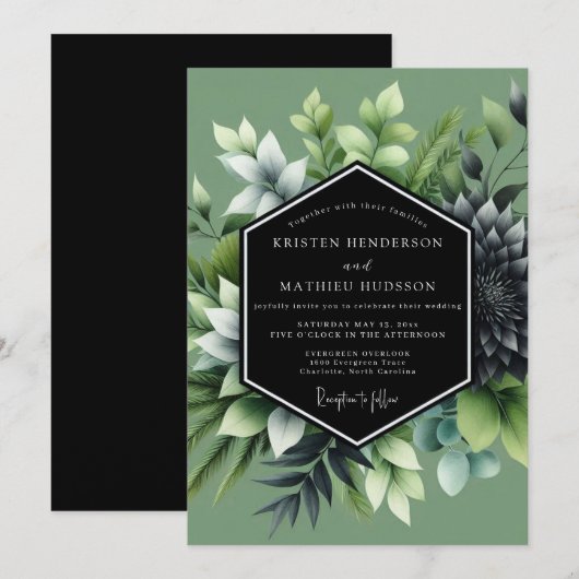 Sage Lush Succulent Wedding 招待状 (正面/裏面)