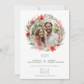 Sage Luxury Initials Floral Red Shades Round Photo セーブザデート (正面)