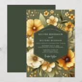 Sage Marigold Floral Wedding 招待状 (正面/裏面)