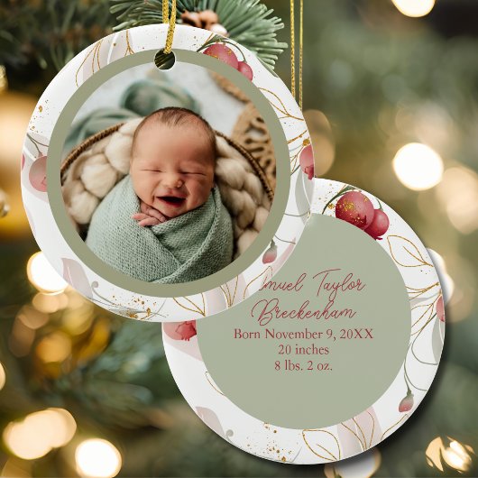 Sage Mauve Watercolor Botanical Baby Photo セラミックオーナメント