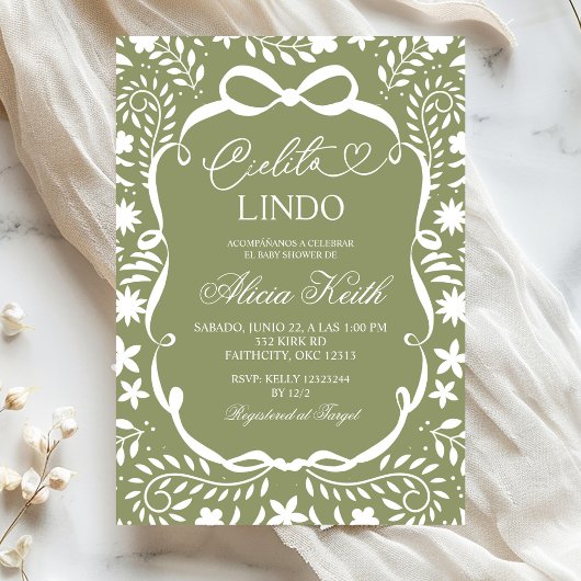 Sage Mexican Baby Shower Cielito Lindo  招待状