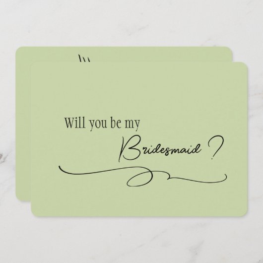 sage Minimal なカリグラフィーブライドメイドの提案 招待状 (正面/裏面)