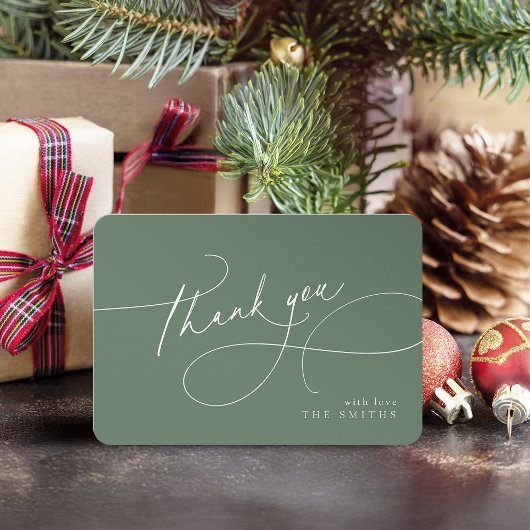 Sage Minimal Elegant Script Christmas Thank You  サンキューカード