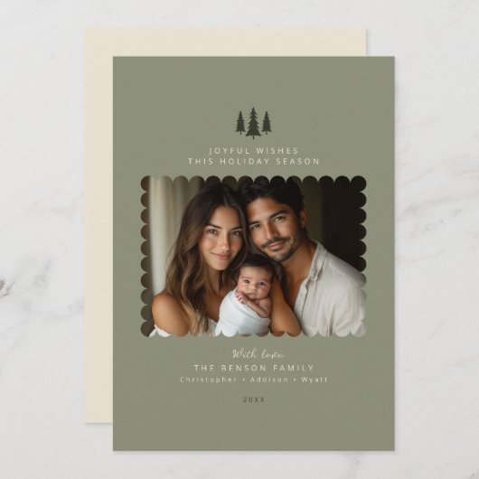 Sage Minimalist写真モダンクリスマスカード シーズンカード (正面/裏面)