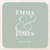 Sage Minimalist Ampersand Wedding | リバース スクエアペーパーコースター (正面)
