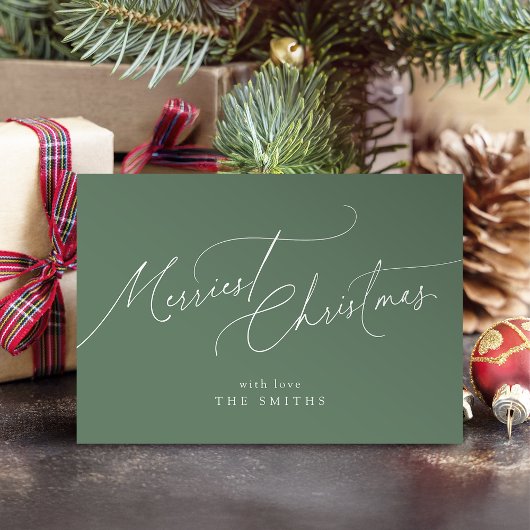 Sage Minimalist Elegant Script Merriest Christmas シーズンカード