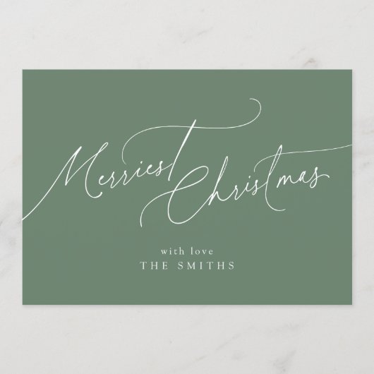 Sage Minimalist Elegant Script Merriest Christmas シーズンカード (正面)