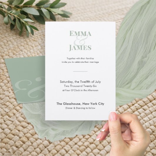 Sage Minimalist Wedding Invitation | QRコード 招待状
