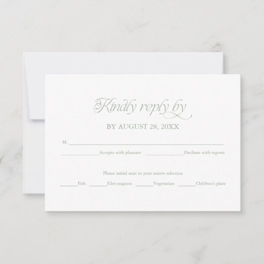 Sage Minimalist Wedding RSVP Elegant Reply Card (正面)