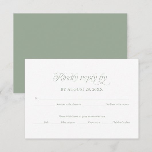 Sage Minimalist Wedding RSVP Elegant Reply Card (正面/裏面)