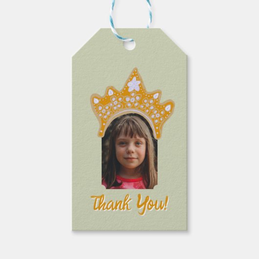 Sage Mist Princess Crown Floral Photo Birthday ギフトタグ (正面)