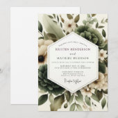 Sage Misted Foliage Wedding 招待状 (正面/裏面)