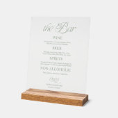 Sage Modern Minimalist The Bar Wedding Menu Sign アクリルサイン (傾斜)
