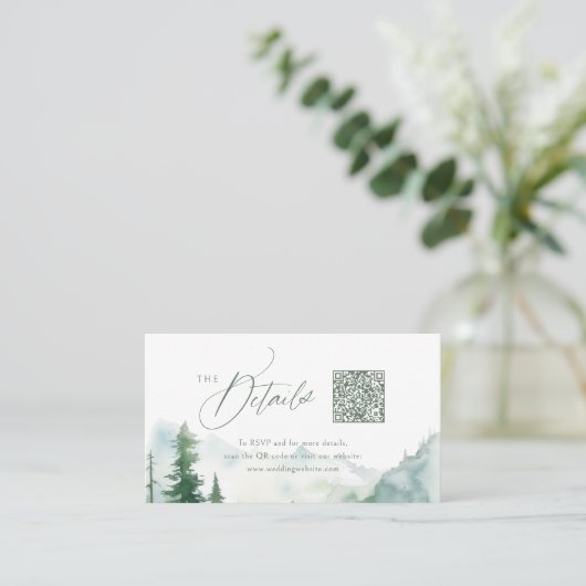 Sage Mountain Forest Rustic QR code Details プレイスカード (スタンド正面)