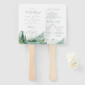Sage Mountain Forest Rustic Wedding Programs ハンドファン (正面&裏面)