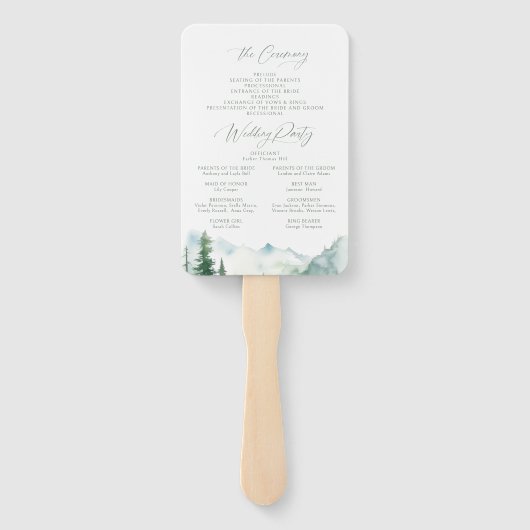 Sage Mountain Forest Rustic Wedding Programs ハンドファン (裏面)